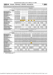 Baustellenfahrplan VGN 205 von 26.10.2026 bis 13.11.2026