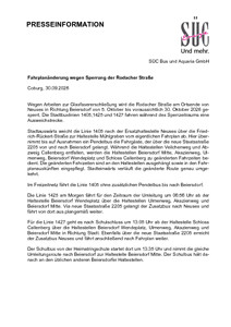 Fahrplanänderung wegen Sperrung der Rodacher Straße