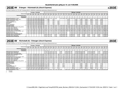 Baustellenfahrplan VGN 203E gültig 13 - 14.09.2026