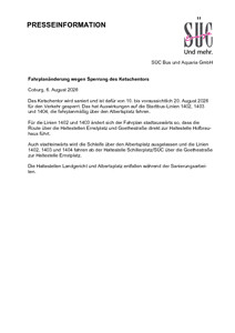 Fahrplanänderung wegen Sperrung des Ketschentors