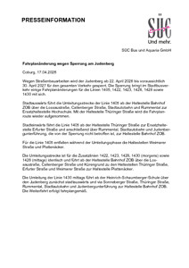 Sperrung am Judenberg ab Mittwoch, 22.04.2026