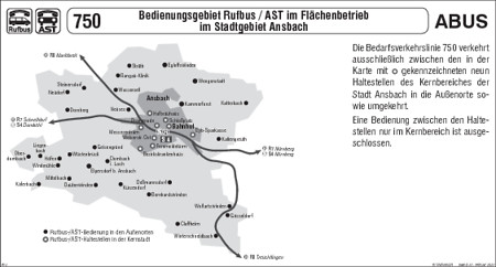 Bedienungsgebiet und Abfahrtszeiten im Stadtgebiet Ansbach