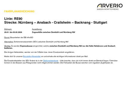 RE 90: Zugausfälle & SEV (Nürnberg - Dombühl)