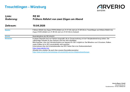 RE 80: Frühere Abfahrtzeiten