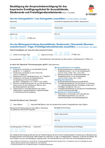Nachweisformular zum bay. Ermäßigungsticket