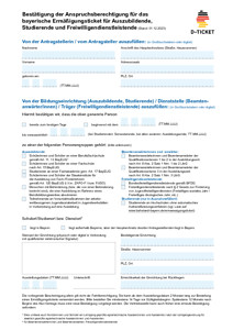 Nachweisformular zum bay. Ermäßigungsticket