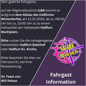 Linie 1166: Haltestellenausfall "Haßfurt, Marktplatz"