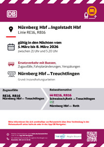 RB 16, RE 16: Abweichende Abfahrten, Zugausfälle & SEV