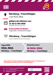 RB 16, RE 16: Abweichende Fahrzeiten, Zugausfälle & SEV