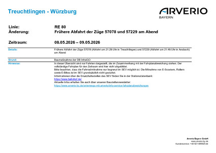 RE 80: Frühere Abfahrtzeiten