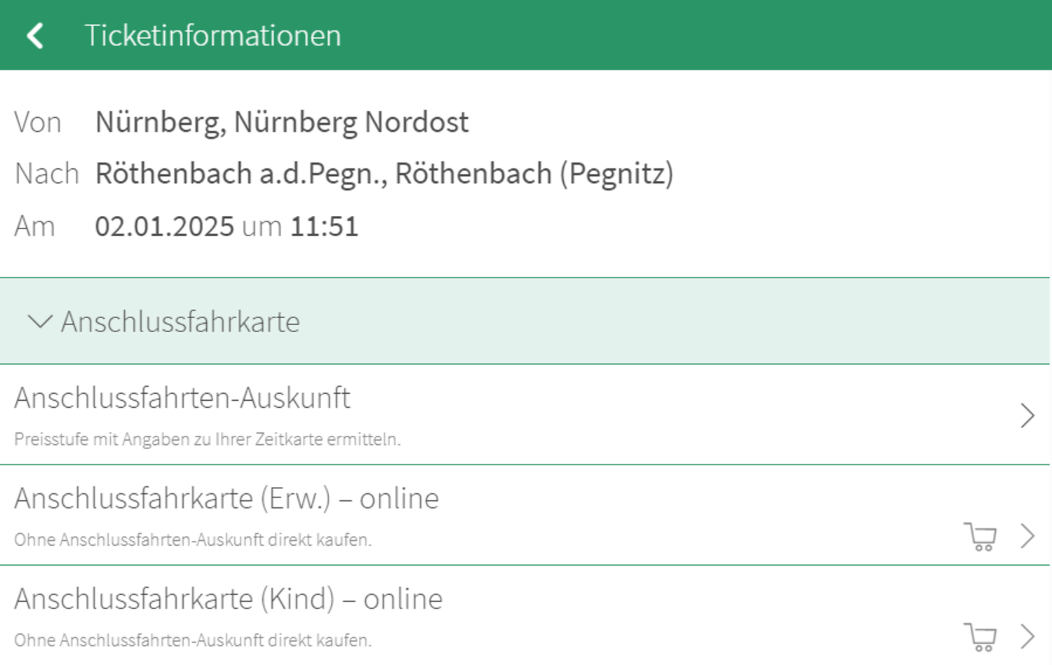 Aufrufen der Anschlussfahrten-Auskunft &ndash;  (&copy;&nbsp;VGN GmbH)
