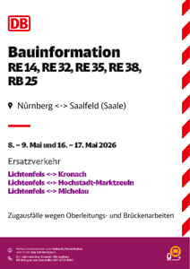 RE 14, RE 32, RE 35, RE 38, RB25: Abweichende Fahrzeiten, Haltestellen-/Zugausfälle & SEV