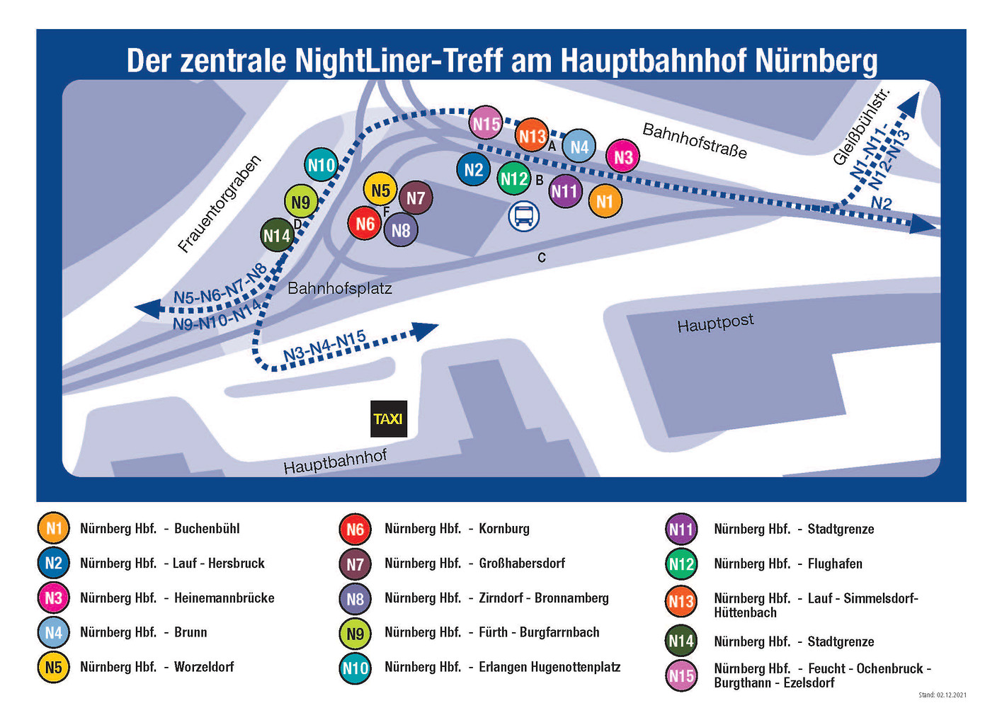 So finden Sie Ihren Nighliner am Nürn­berger Haupt­bahn­hof &ndash;  (VAG &copy;&nbsp;VAG)