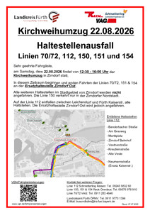 Linien 70, 72, 150, 151 und 154: Ausfall der Haltestellen