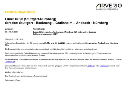 RE 90: Zugausfälle & SEV