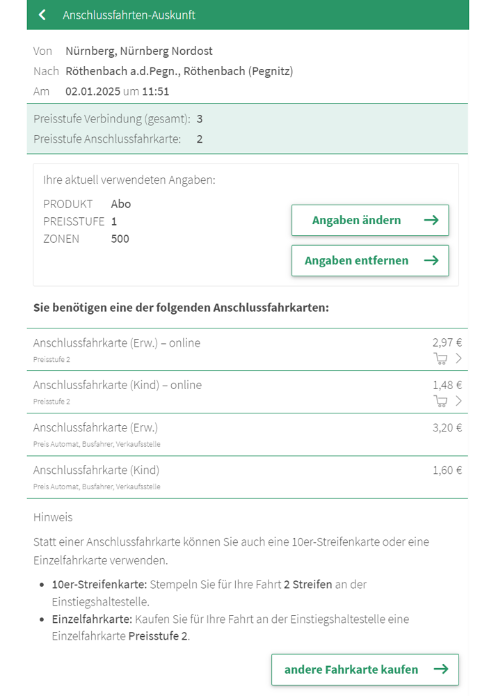 Übersicht der Angaben zur hinterlegten Zeitkarte &ndash;  (&copy;&nbsp;VGN GmbH)