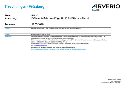 RE 80: Frühere Abfahrtzeiten