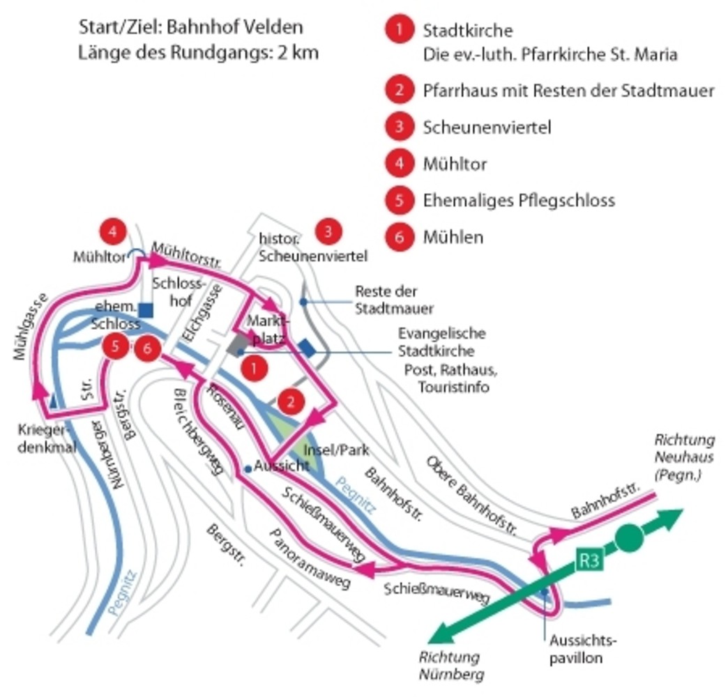 Ortsplan bzw. Weg zum Bahnhof von Velden &ndash;  (VGN &copy;&nbsp;VGN GmbH)