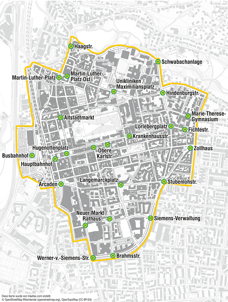 Kostenloser Innenstadtbereich in Erlangen &ndash; Gratis ÖPNV ab 01.01.2024  (&copy;&nbsp;VGN GmbH)