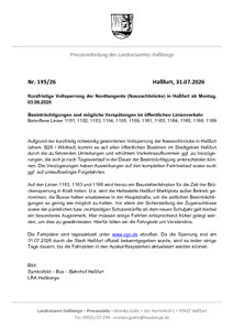 Linien 1151, 1152, 1153, 1154, 1155, 1159, 1161, 1163, 1164, 1165, 1166, 1169: Vollsperrung der Nordtangente (Nassachbrücke) in Haßfurt