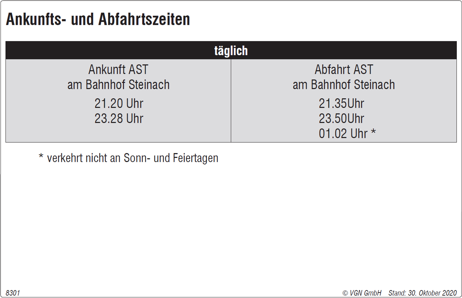AST Steinach Fahrplan &ndash;  (30.10.2020, &copy;&nbsp;VGN GmbH)