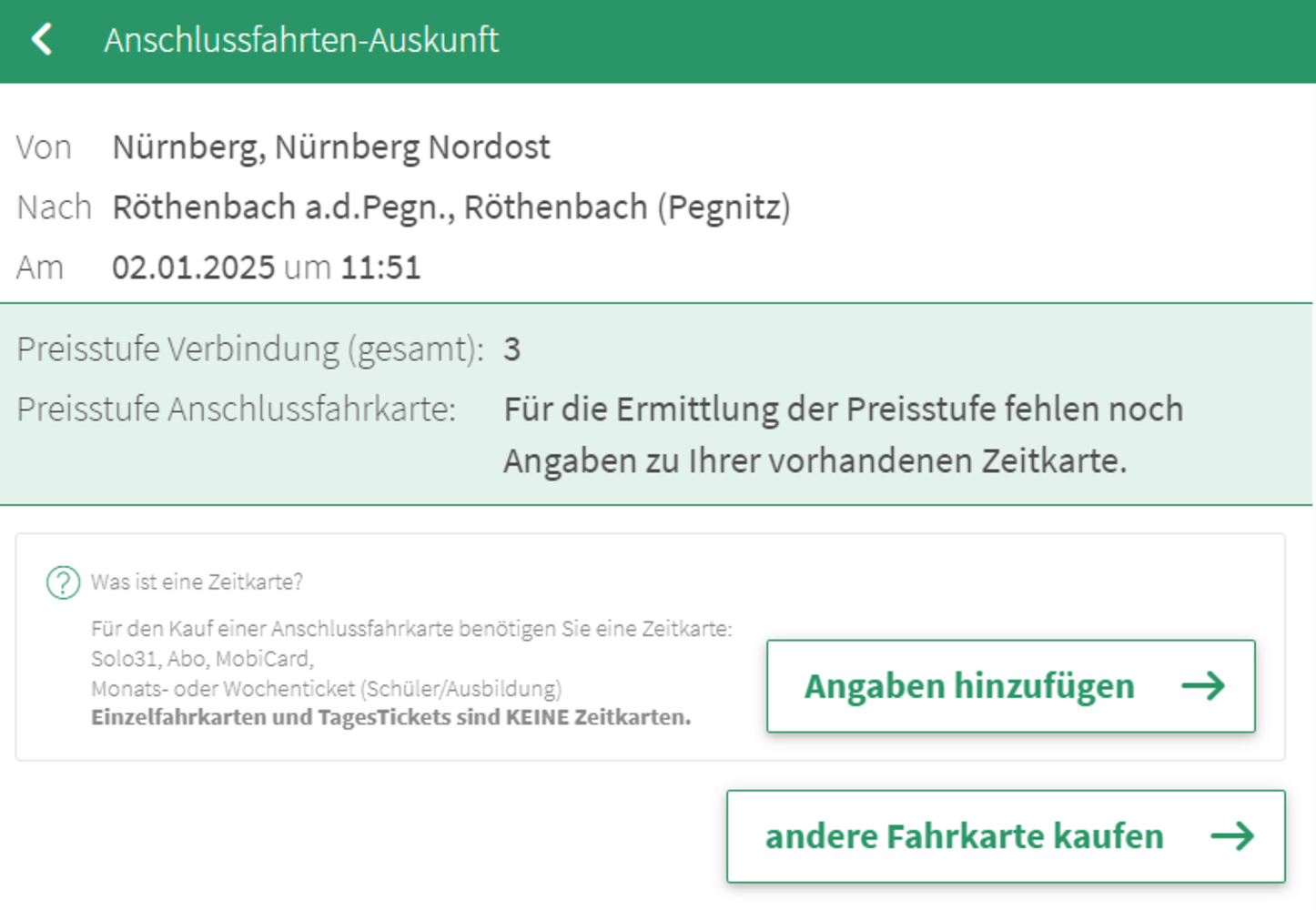 Einstieg, um Angaben einer Zeitkarte hinzuzufügen &ndash;  (&copy;&nbsp;VGN GmbH)