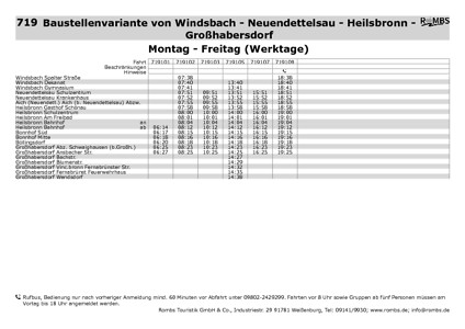 Linie 719: Baustellenfahrplan
