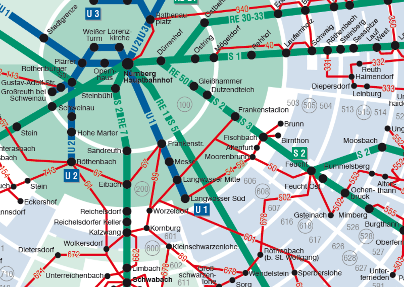 Orte auf Zonengrenzen &ndash; Wenn Sie von Nürnberg aus zum »Reichelsdorfer Keller« fahren, gilt der Stadttarif, wenn Sie in Schwabach starten, gilt der Regionstarif  (&copy;&nbsp;VGN GmbH)