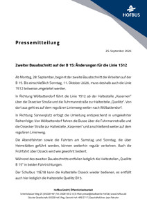 Linien 1512, 15E18: Pressemitteilung