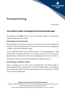 Pressemitteilung Hof: Vorübergehende Verkehrsbehinderung