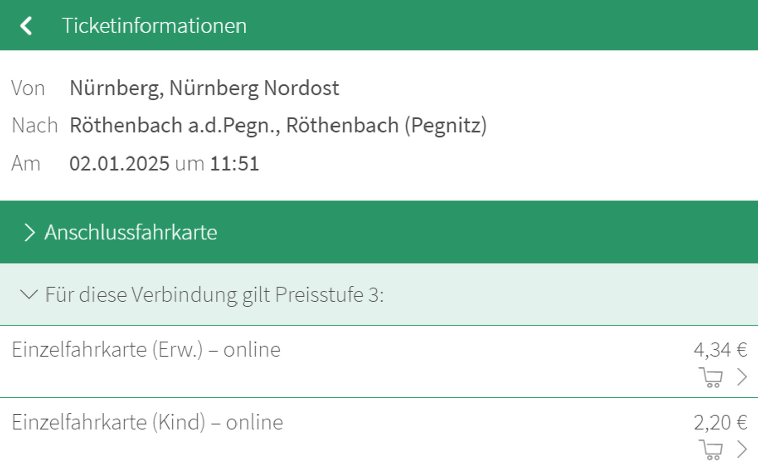 Ticketinformationen der gewünschten Verbindung &ndash;  (&copy;&nbsp;VGN GmbH)