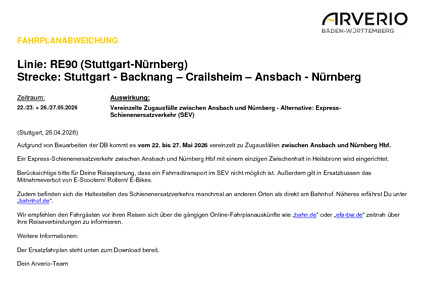 RE 90: Zugausfälle & SEV