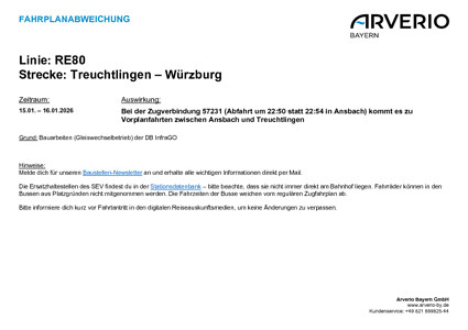 RE 80: Frühere Abfahrtzeiten