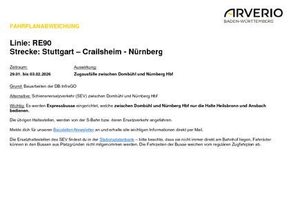 RE 90: Zugausfälle & SEV (Dombühl - Nürnberg )