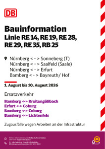 RE 14, RE 19, RE 28, RE 29, RB 25 und RE 35: Zugausfälle und Einsätze des Schienenersatzverkehrs