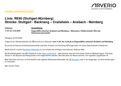 RE 90: Zugausfälle & SEV